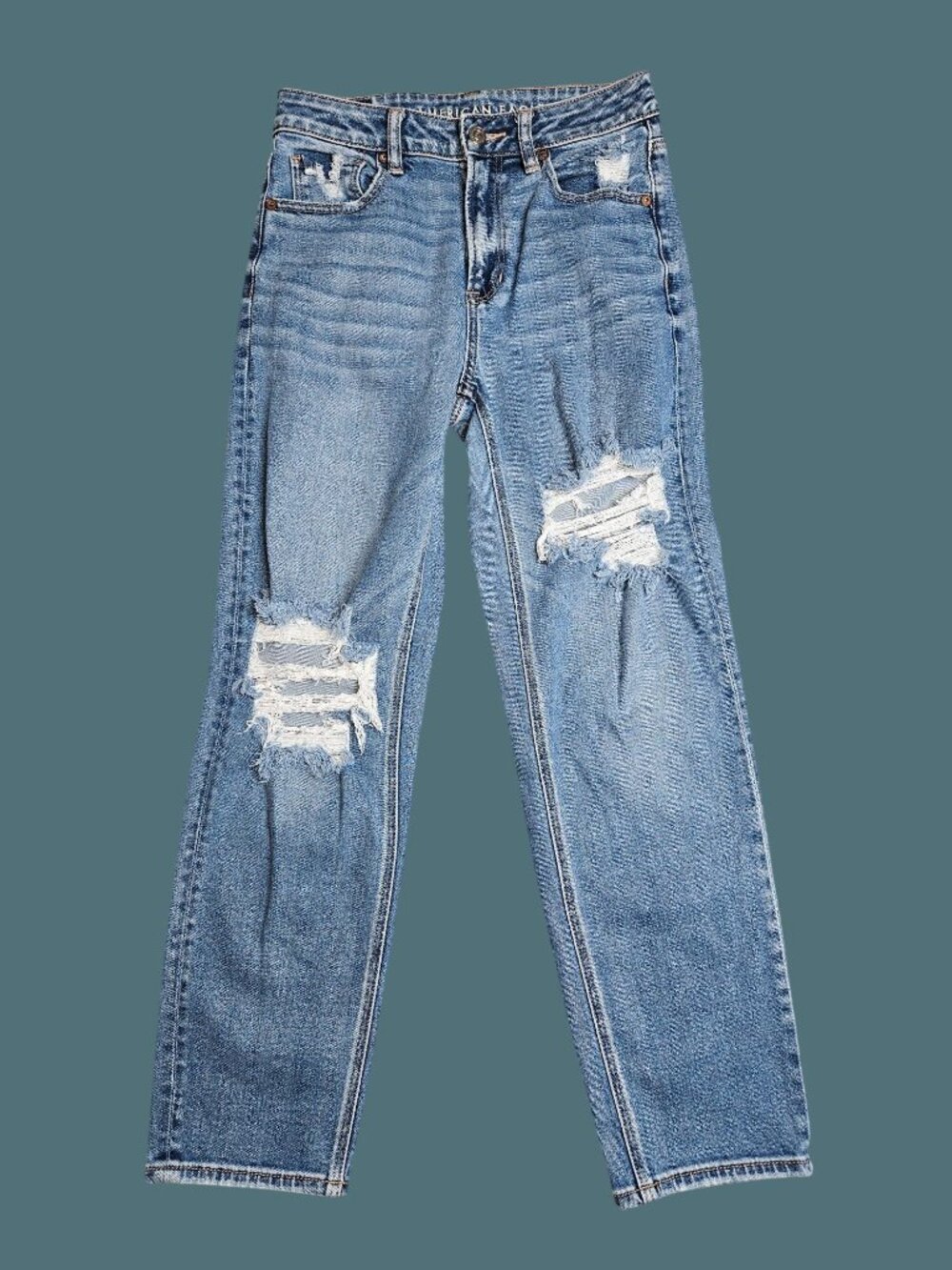 American Eagle Mom Straight Distressed Jeans Women Size 4 Regular Stretch